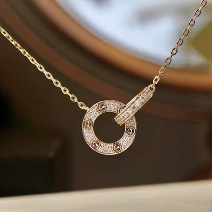 [Regalia Jewelry]LOVE 7.6MM NECKLACE ROSE GOLD AND SILVER  FULL DIAMOND