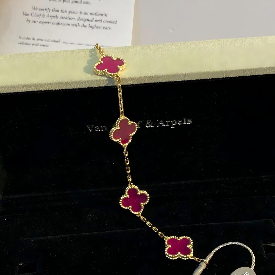 [Regalia Jewelry]CLOVER 5 MOTIFS PINK ENAMEL BRACELET