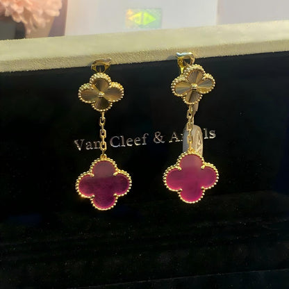 [Regalia Jewelry]NEW CLOVER 2 MOTIF PINK ENAMEL EARRINGS