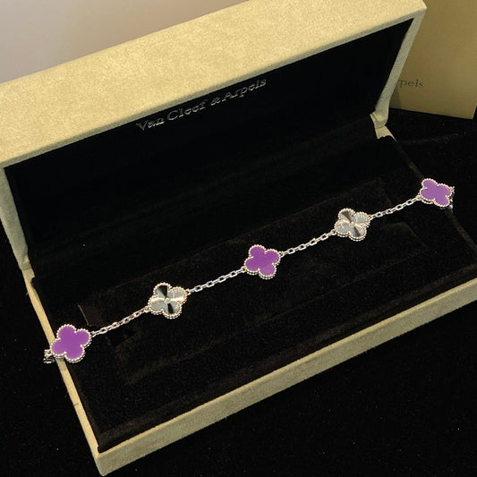 [Regalia Jewelry]CLOVER  5 MOTIFS  PURPLE VIOLET BRACELET SILVER