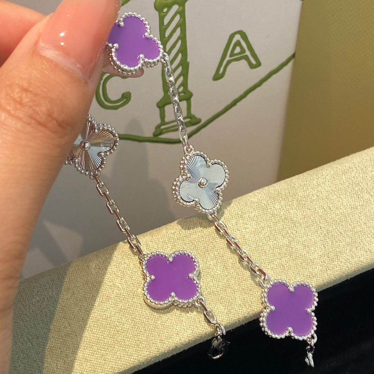 [Regalia Jewelry]CLOVER  5 MOTIFS  PURPLE VIOLET BRACELET SILVER