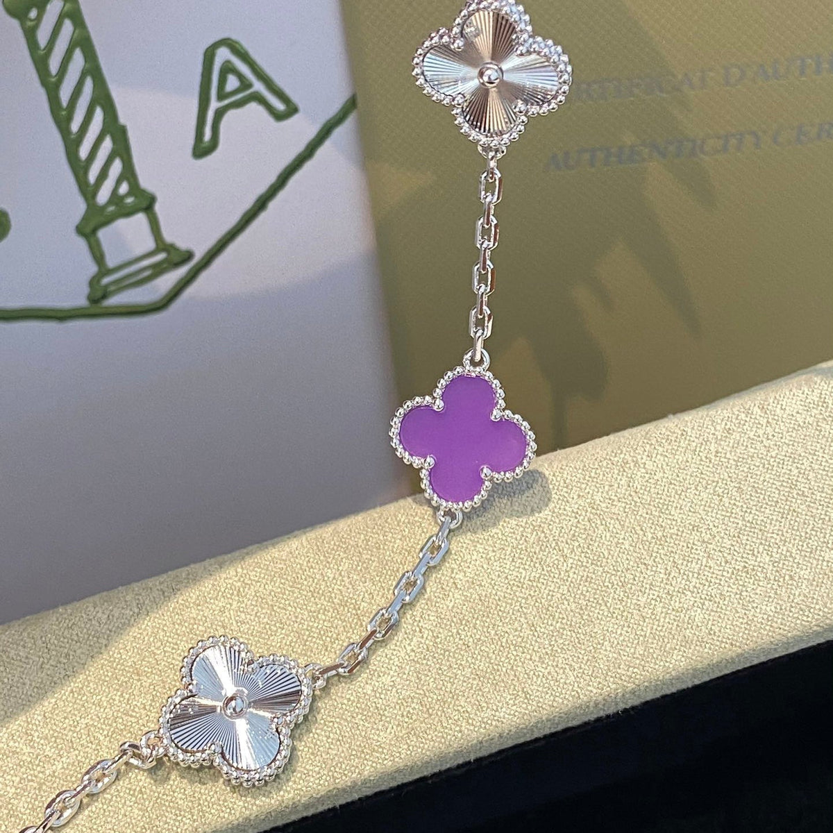 [Regalia Jewelry]CLOVER  5 MOTIFS  PURPLE VIOLET BRACELET SILVER