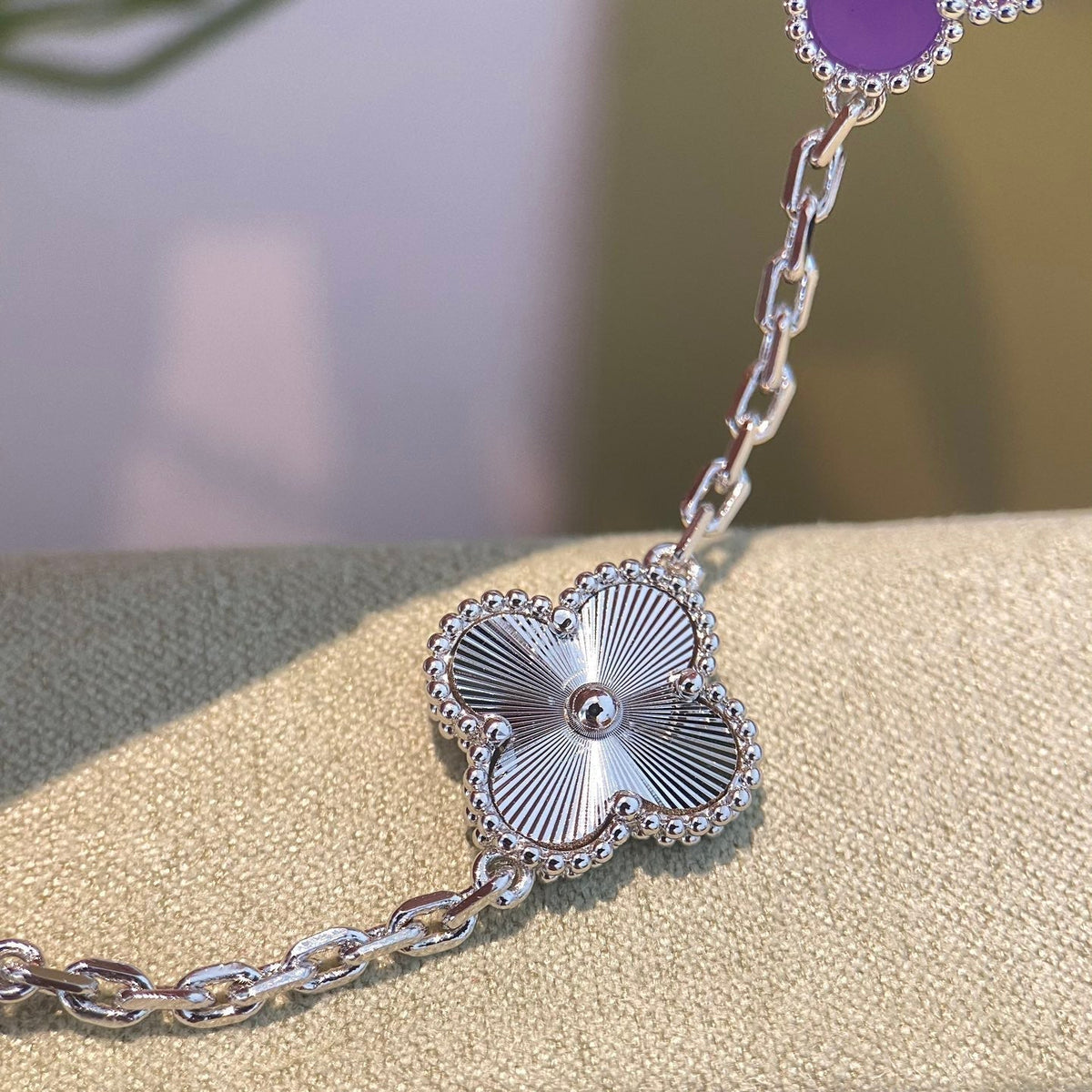 [Regalia Jewelry]CLOVER  5 MOTIFS  PURPLE VIOLET BRACELET SILVER