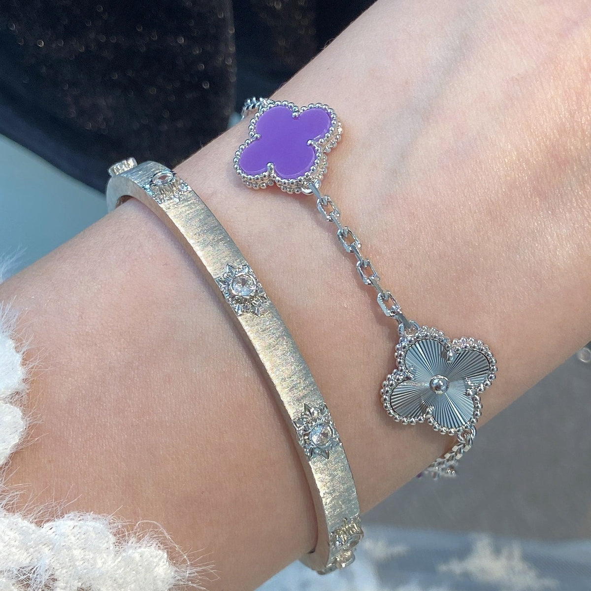 [Regalia Jewelry]CLOVER  5 MOTIFS  PURPLE VIOLET BRACELET SILVER
