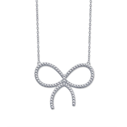 [Regalia Jewels]CLAW SET RHODIUM PLATED BOW NECKLACE