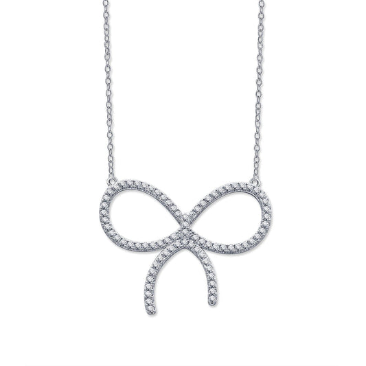 [Regalia Jewels]CLAW SET RHODIUM PLATED BOW NECKLACE