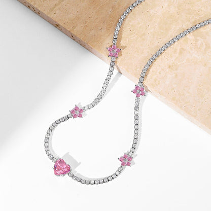 [Regalia Jewelry]Dazzling Pink Heart Flower Necklace