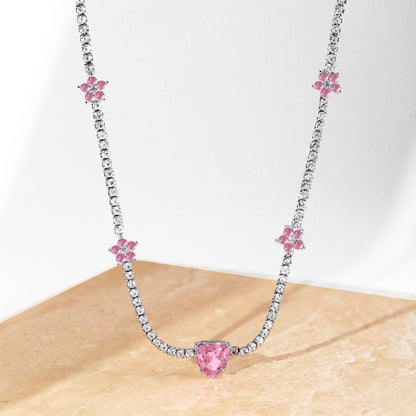 [Regalia Jewelry]Dazzling Pink Heart Flower Necklace