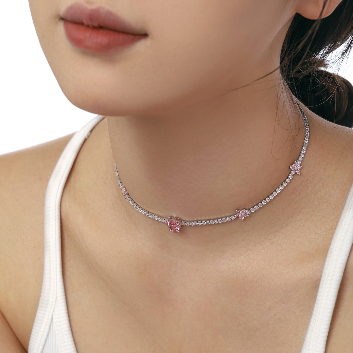 [Regalia Jewelry]Dazzling Pink Heart Flower Necklace