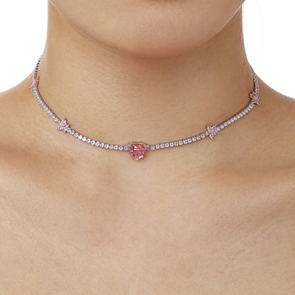[Regalia Jewelry]Dazzling Pink Heart Flower Necklace