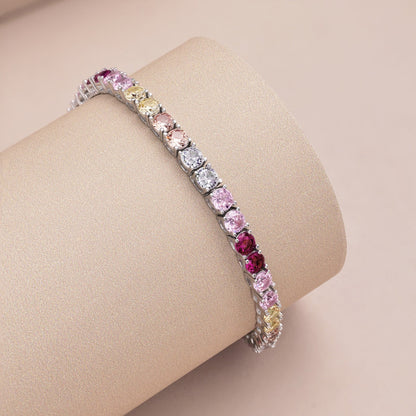 [Regalia Jewelry]Radiant Colorful Round Cut Tennis Bracelet