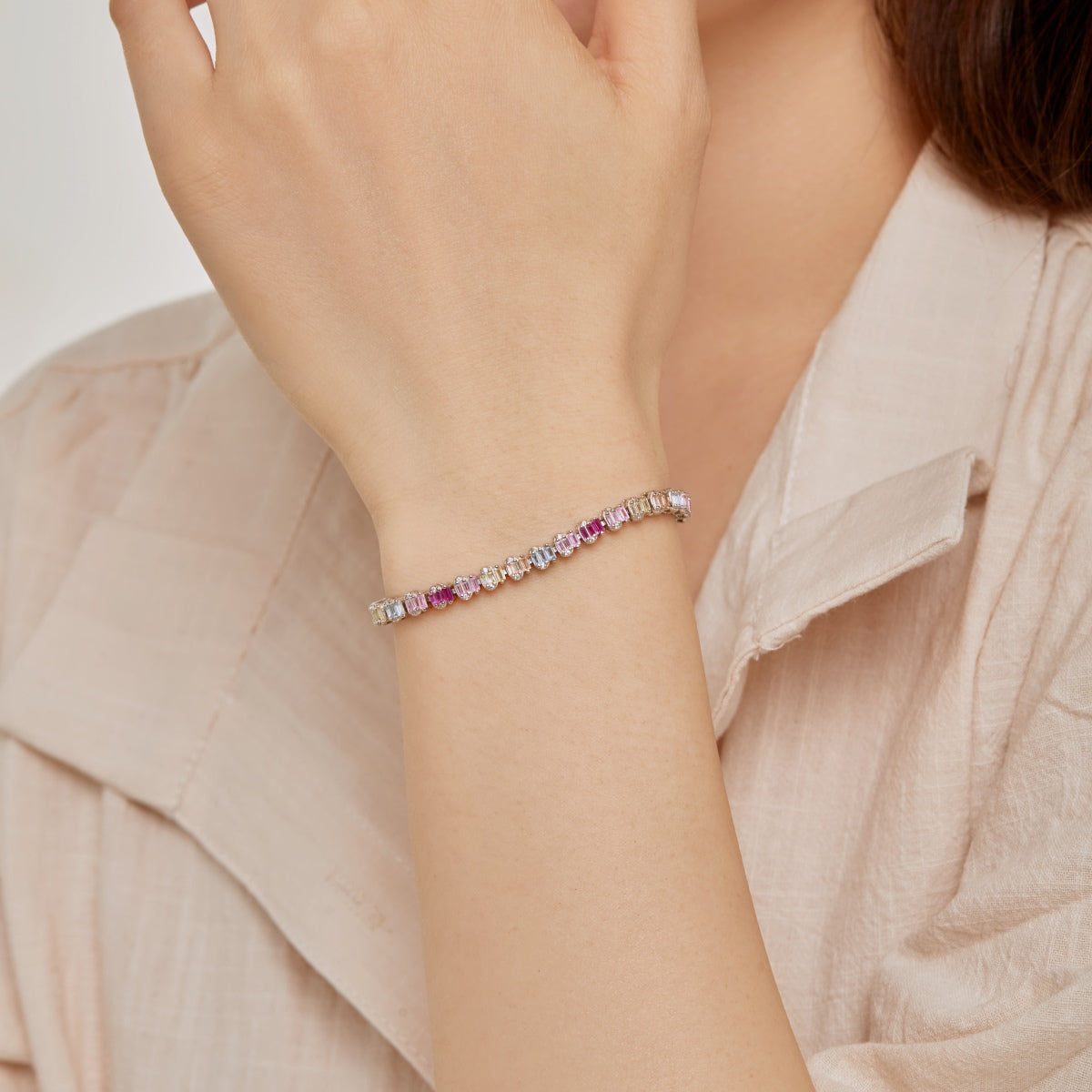 [Regalia Jewelry]Delicate Colorful Emerald Cut Party Bracelet