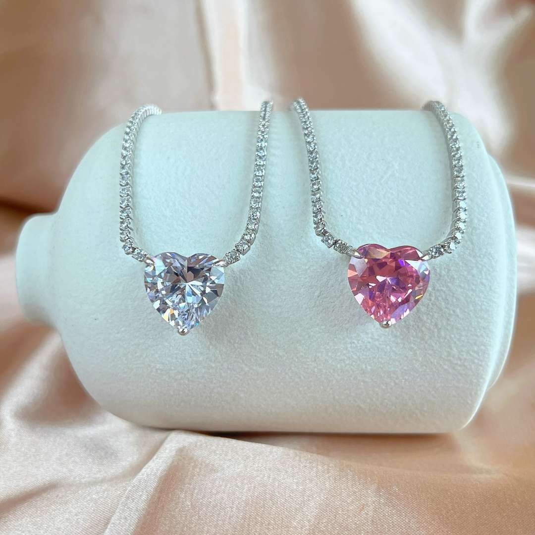 [Regalia Jewelry]8.0 Carat Versatile Colorful Sweet Heart-Shaped Tennis Necklace