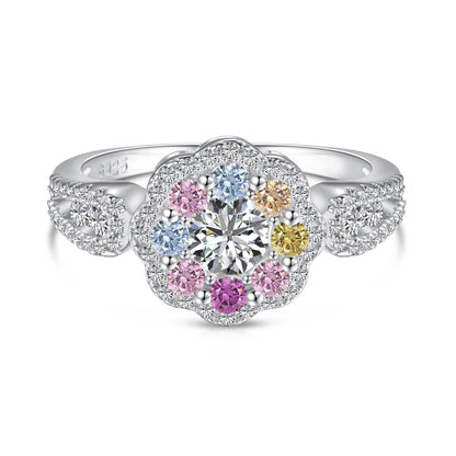 [Regalia Jewelry]Delicate Colorful Round Cut Flower Shape Wedding Ring
