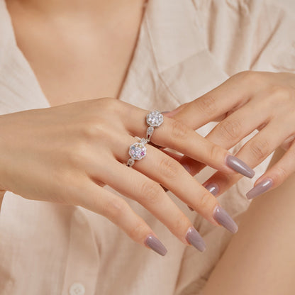 [Regalia Jewelry]Delicate Colorful Round Cut Flower Shape Wedding Ring