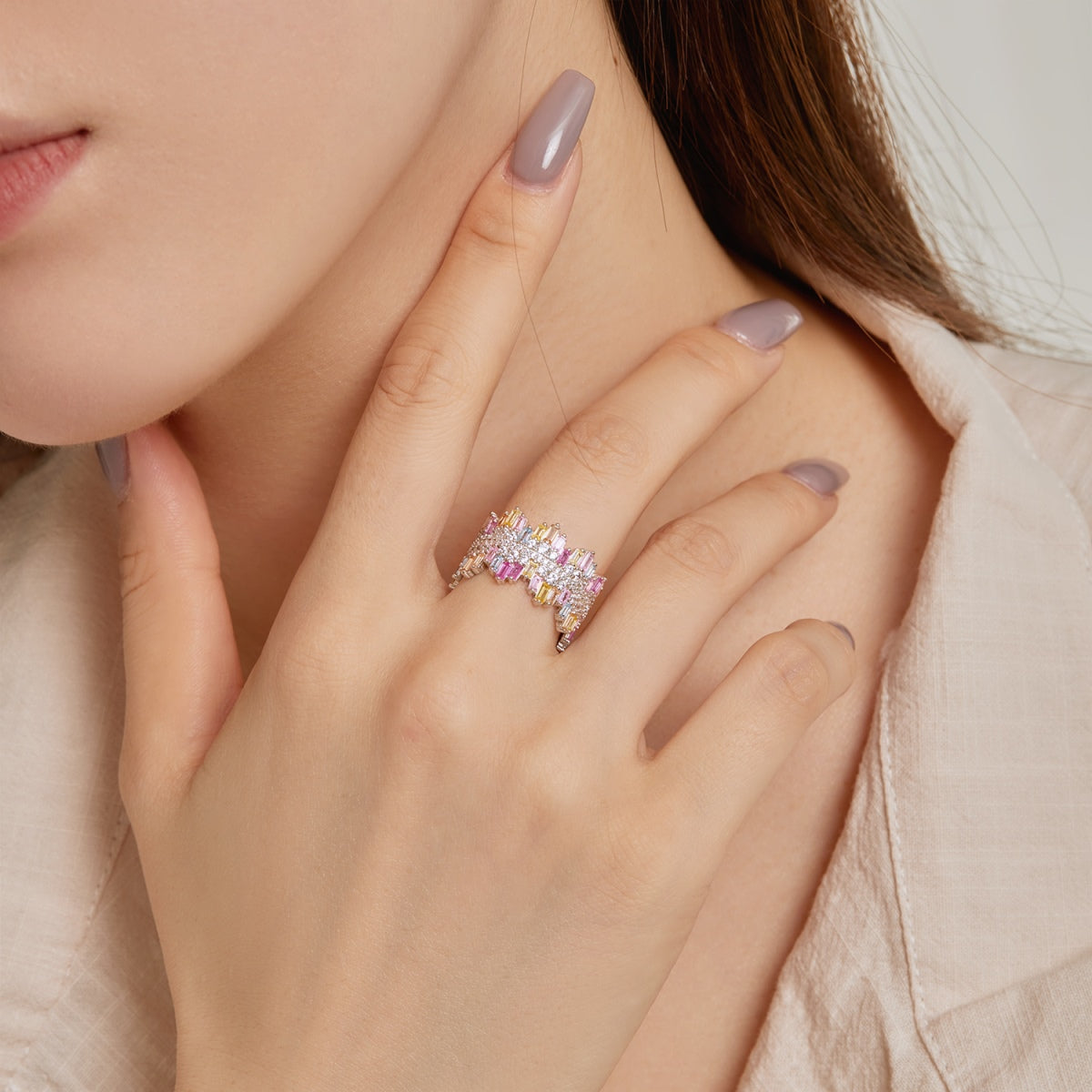 [Regalia Jewelry]Luxurious Colorful Radiant Cut Daily Ring