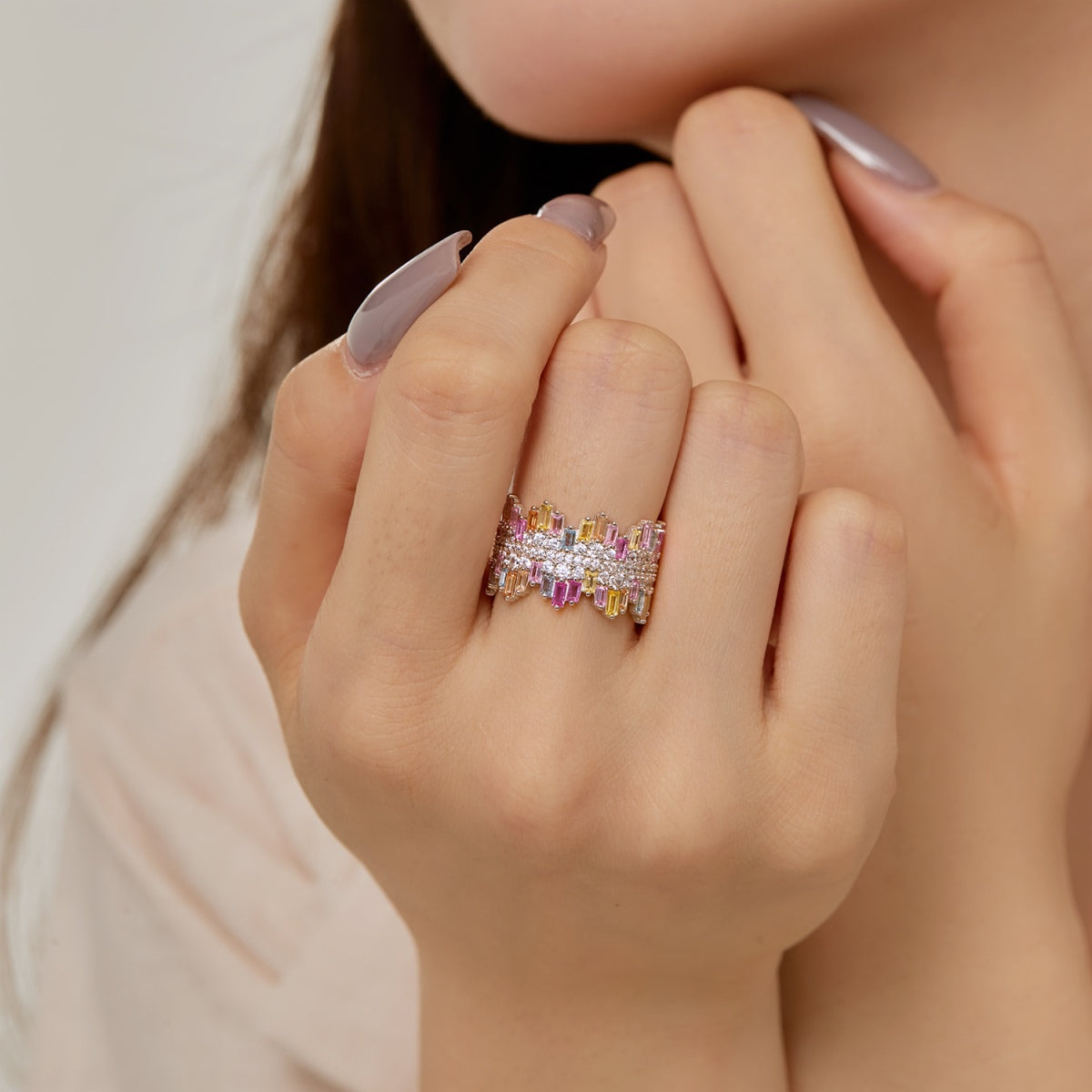 [Regalia Jewelry]Luxurious Colorful Radiant Cut Daily Ring