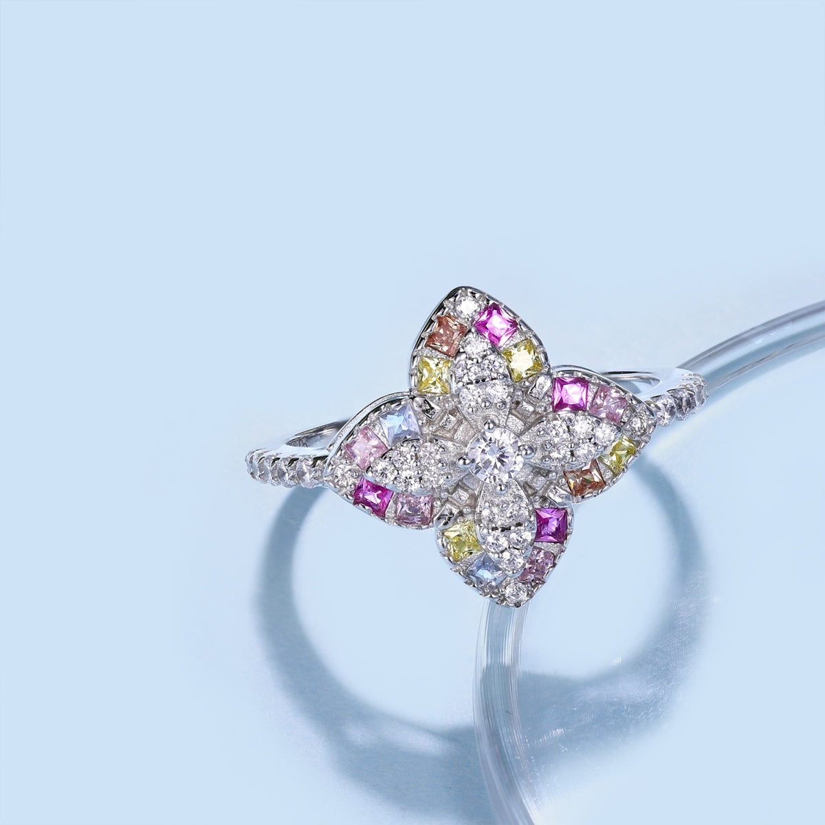 [Regalia Jewelry]Luxurious Colorful Flower Shape Banquet Ring