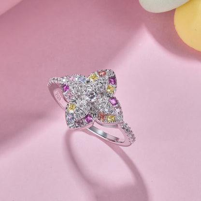 [Regalia Jewelry]Luxurious Colorful Flower Shape Banquet Ring