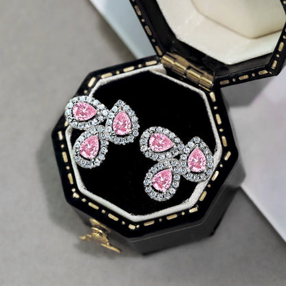 [Regalia Jewelry]Ornate Flower Shape Pear Cut Lover Earrings