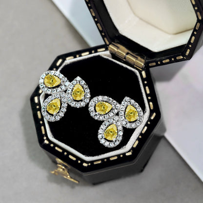 [Regalia Jewelry]Ornate Flower Shape Pear Cut Lover Earrings