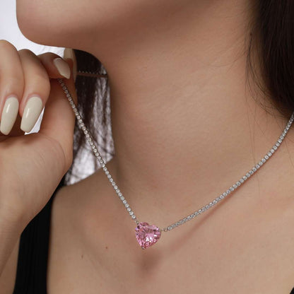 [Regalia Jewelry]8.0 Carat Versatile Colorful Sweet Heart-Shaped Tennis Necklace