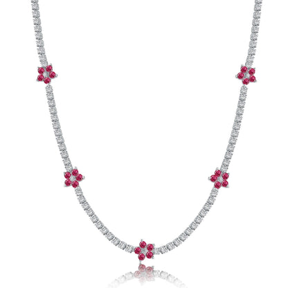 [Regalia Jewelry]Luxurious Colorful Flower Tennis Necklace