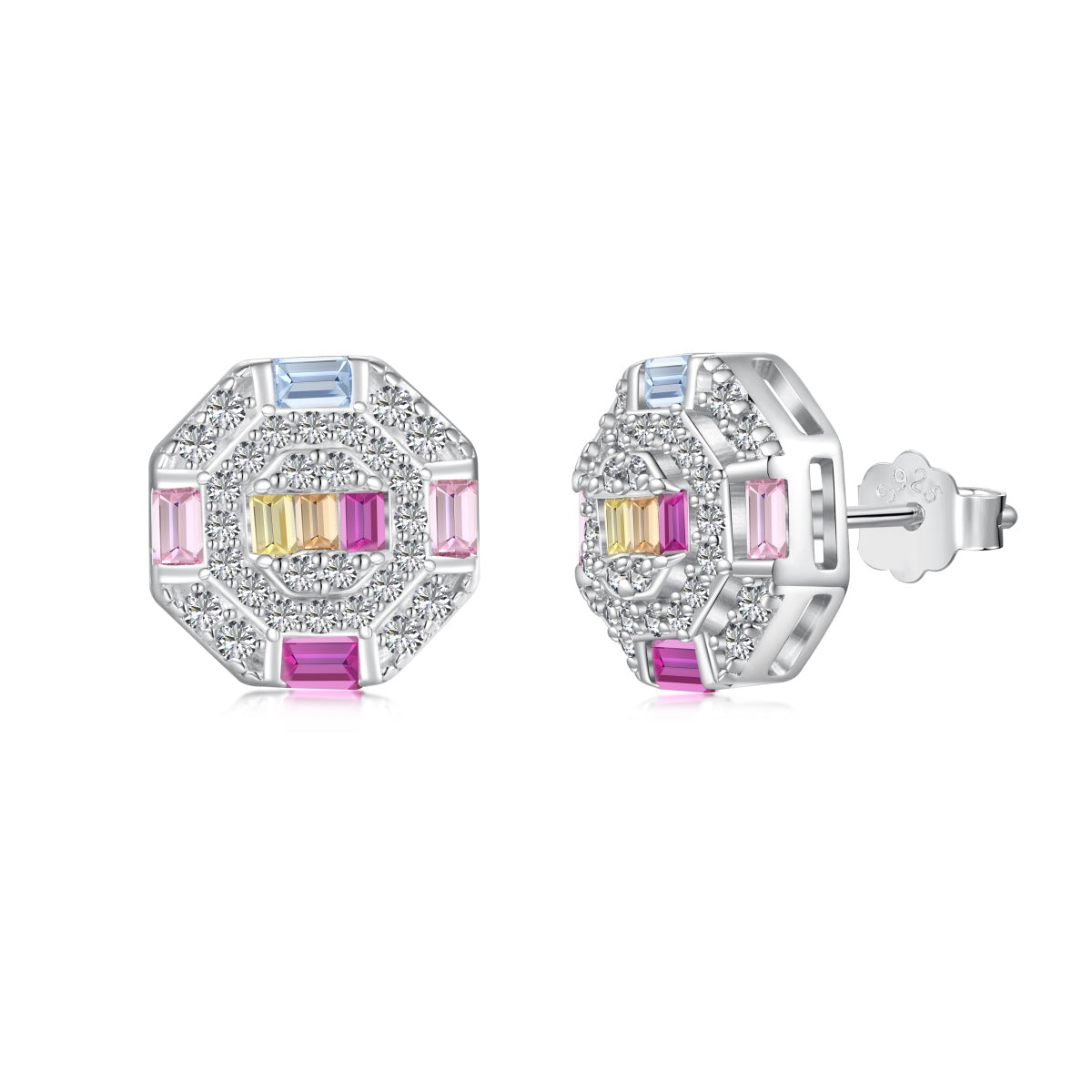 [Regalia Jewelry]Ornate Colorful Octagon Shape Daily Earrings