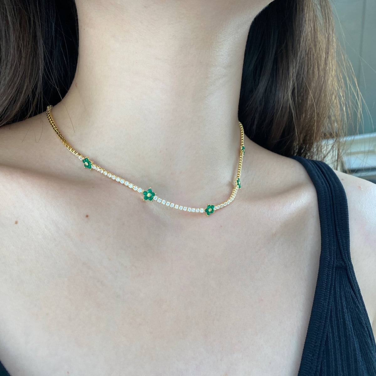 [Regalia Jewelry]Luxurious Colorful Flower Tennis Necklace