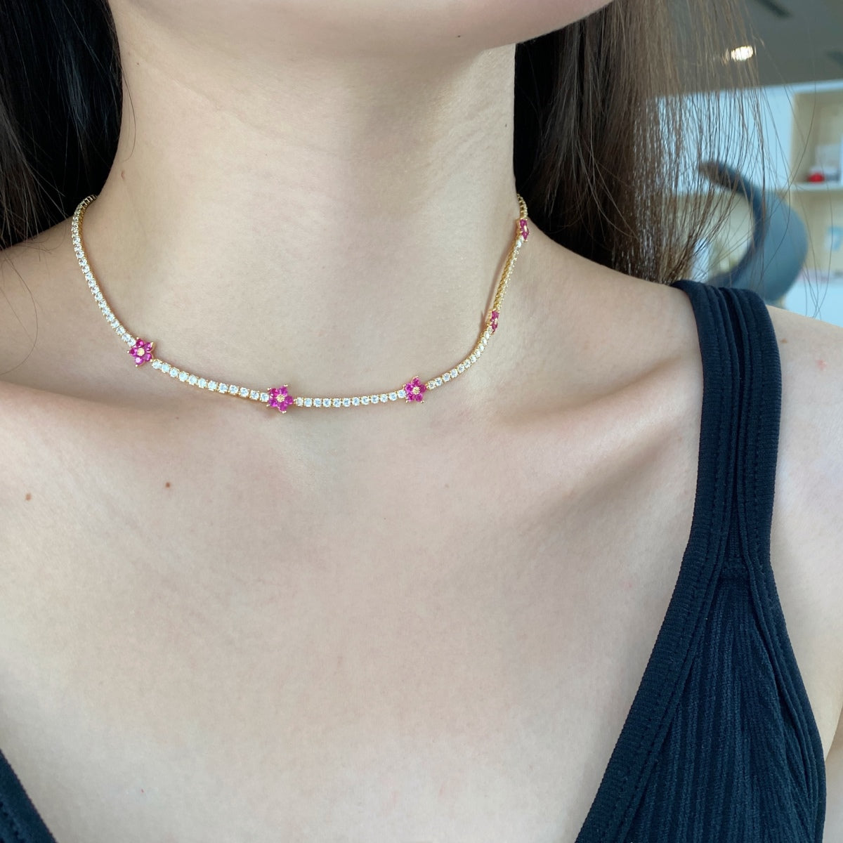 [Regalia Jewelry]Luxurious Colorful Flower Tennis Necklace