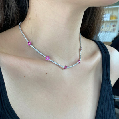 [Regalia Jewelry]Luxurious Colorful Flower Tennis Necklace
