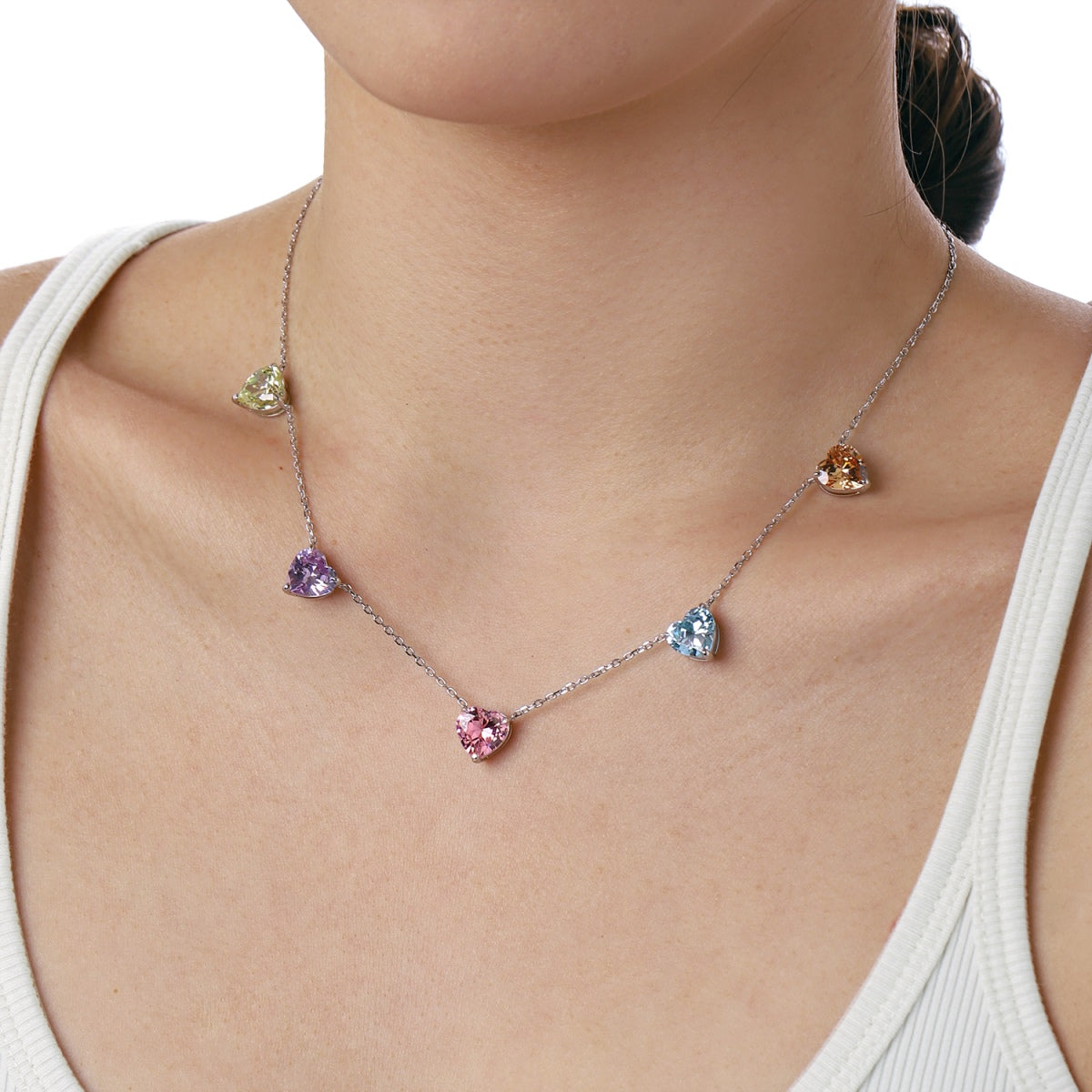 [Regalia Jewelry]Sparkling Colorful Heart Cut Necklace