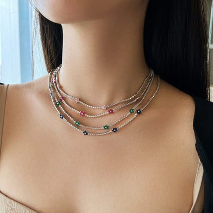 [Regalia Jewelry]Luxurious Colorful Flower Tennis Necklace
