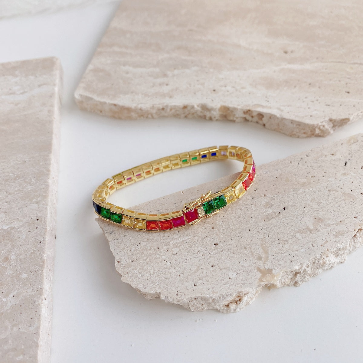 [Regalia Jewelry]Radiant Colorful Princess Cut Tennis Bracelet