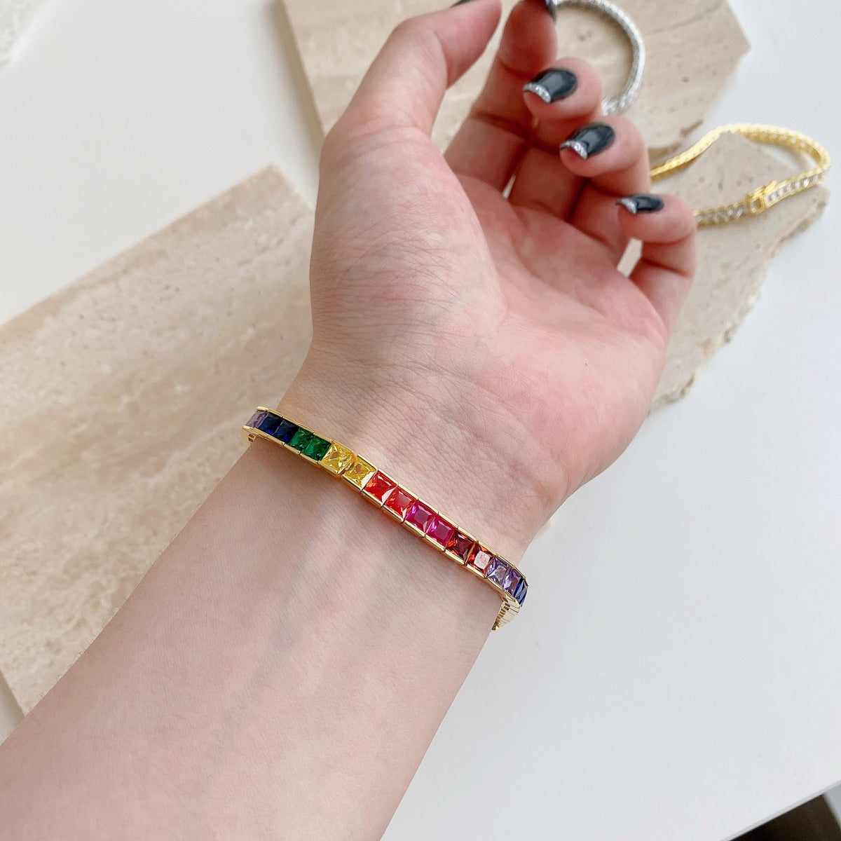 [Regalia Jewelry]Radiant Colorful Princess Cut Tennis Bracelet