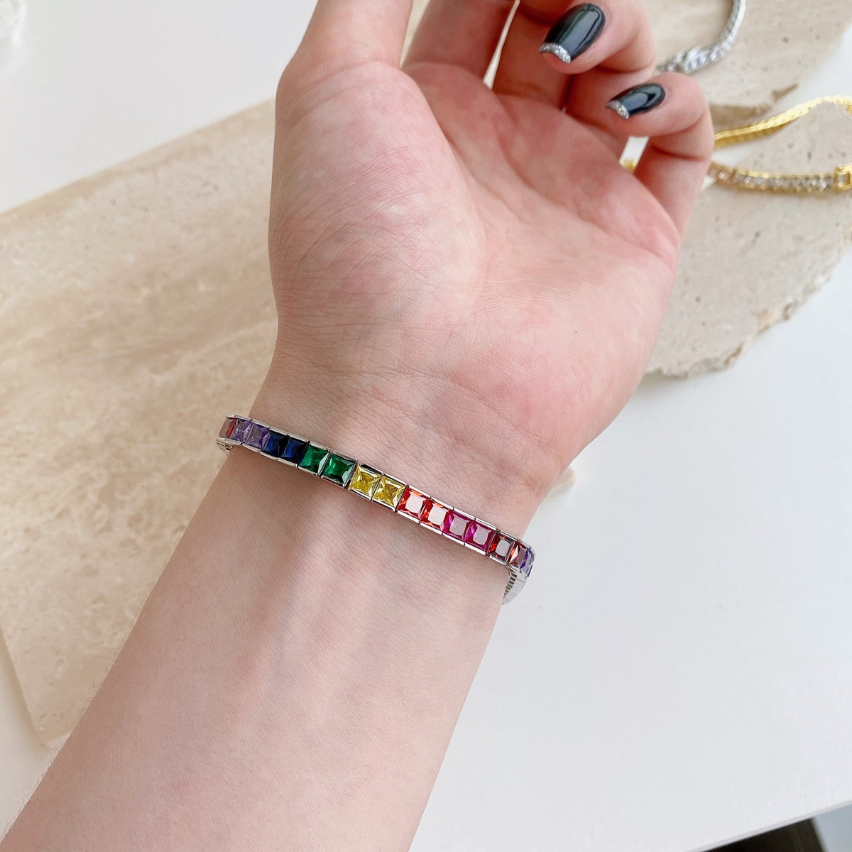 [Regalia Jewelry]Radiant Colorful Princess Cut Tennis Bracelet