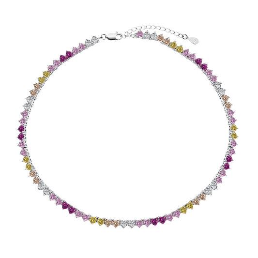 [Regalia Jewelry]Sparkling Colorful Full Heart Tennis Necklace