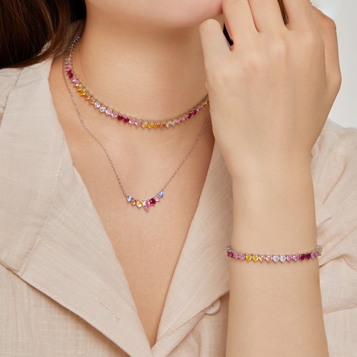 [Regalia Jewelry]Luxurious Colorful Romantic Heart Shape Lover Bracelet