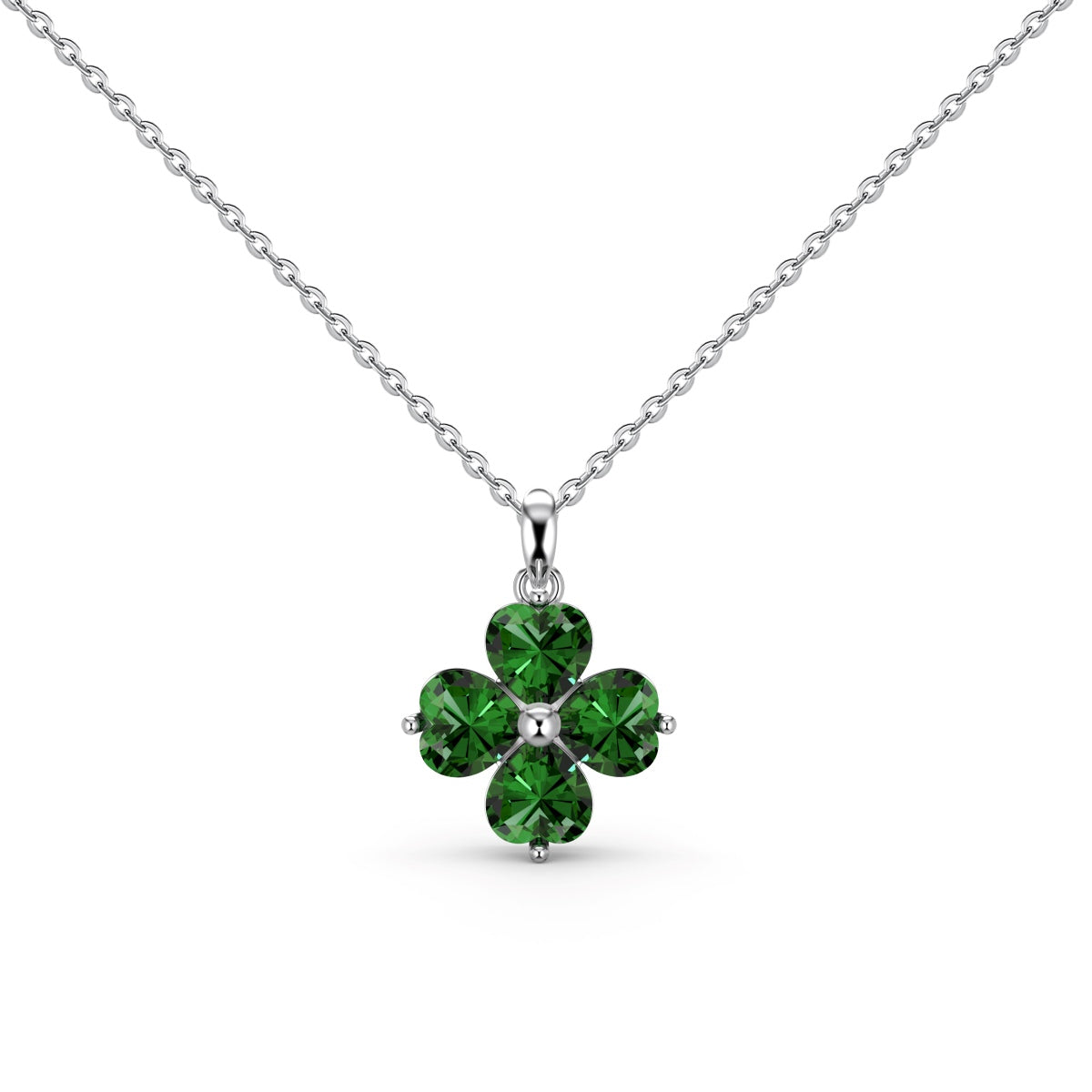 [Regalia Jewelry]Heart-Shaped Four-Leaf Clover Bead Necklace