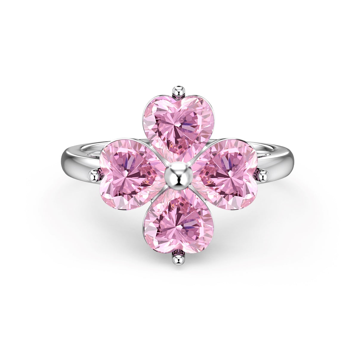 [Regalia Jewelry]Heart-shaped Four-Leaf Clover Ball Ring