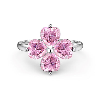 [Regalia Jewelry]Heart-shaped Four-Leaf Clover Ball Ring