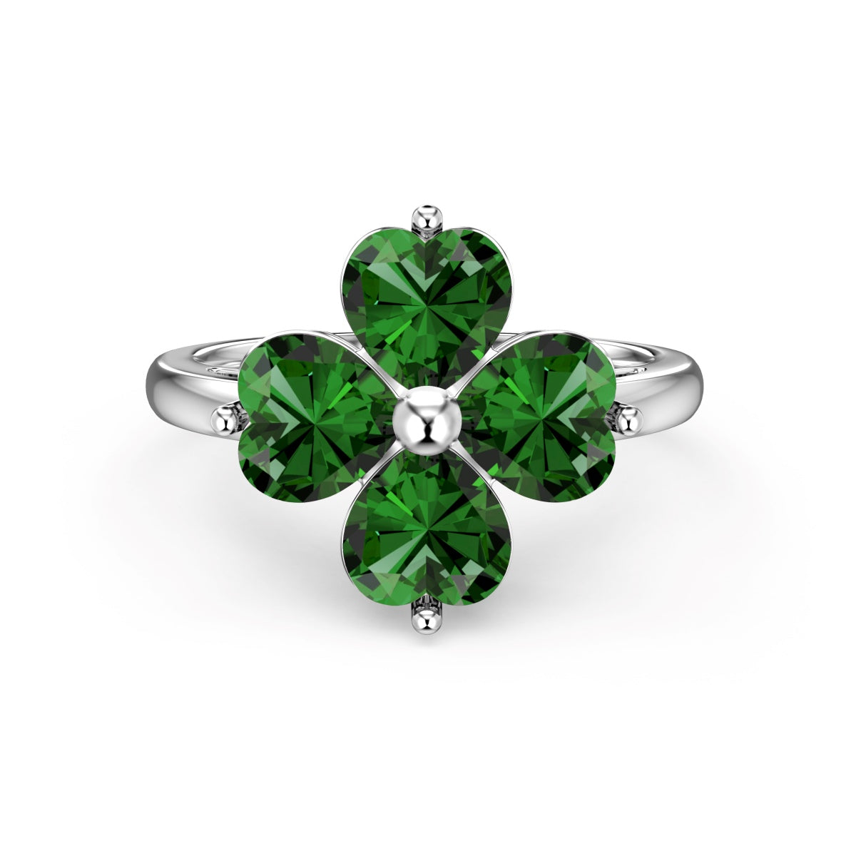 [Regalia Jewelry]Heart-shaped Four-Leaf Clover Ball Ring