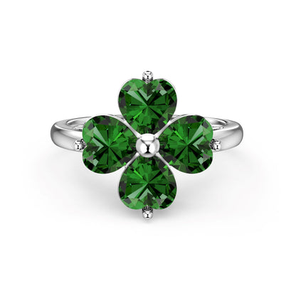 [Regalia Jewelry]Heart-shaped Four-Leaf Clover Ball Ring