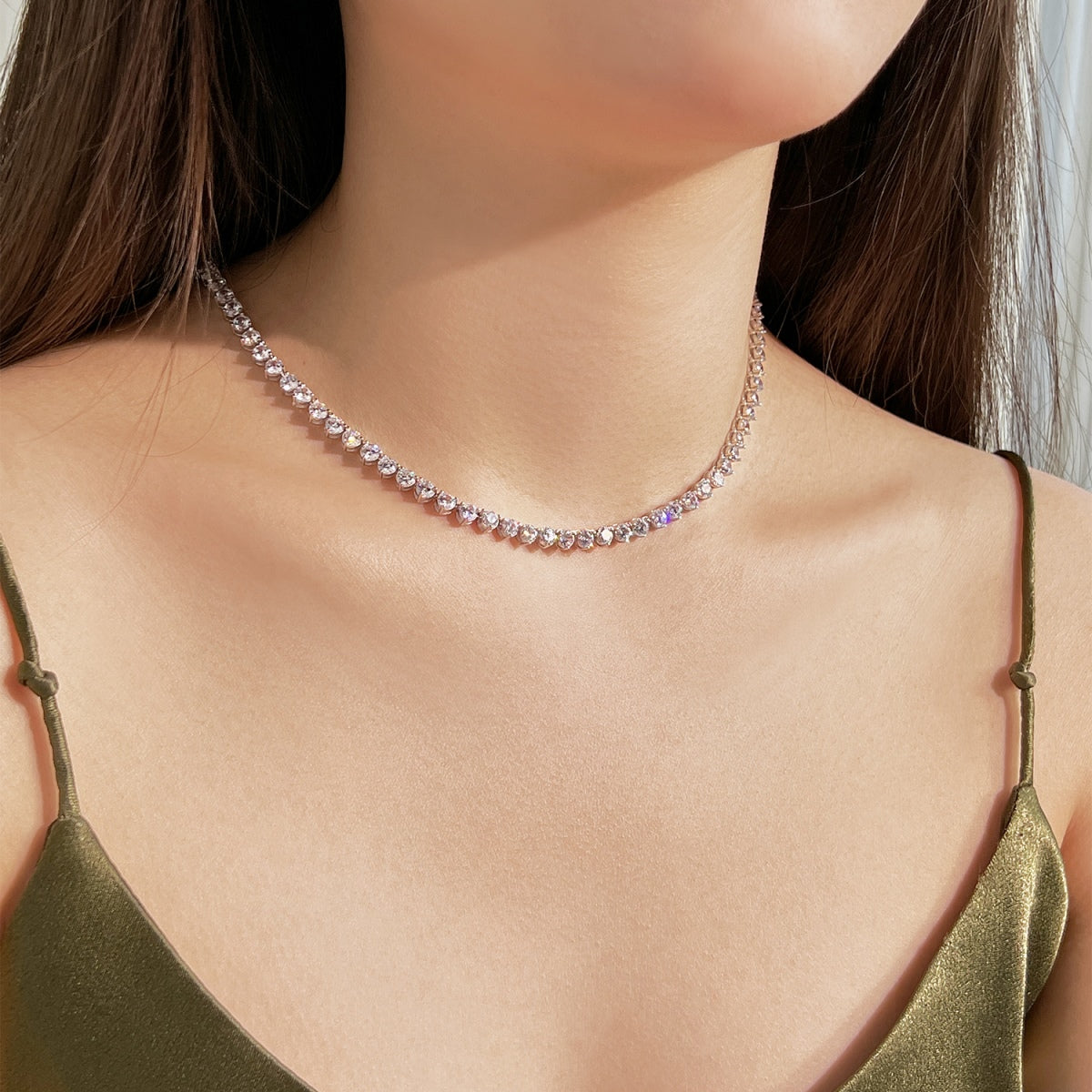 [Regalia Jewelry]Ornate Heart Cut Tennis Necklace