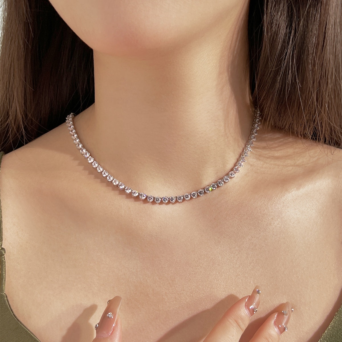 [Regalia Jewelry]Ornate Heart Cut Tennis Necklace