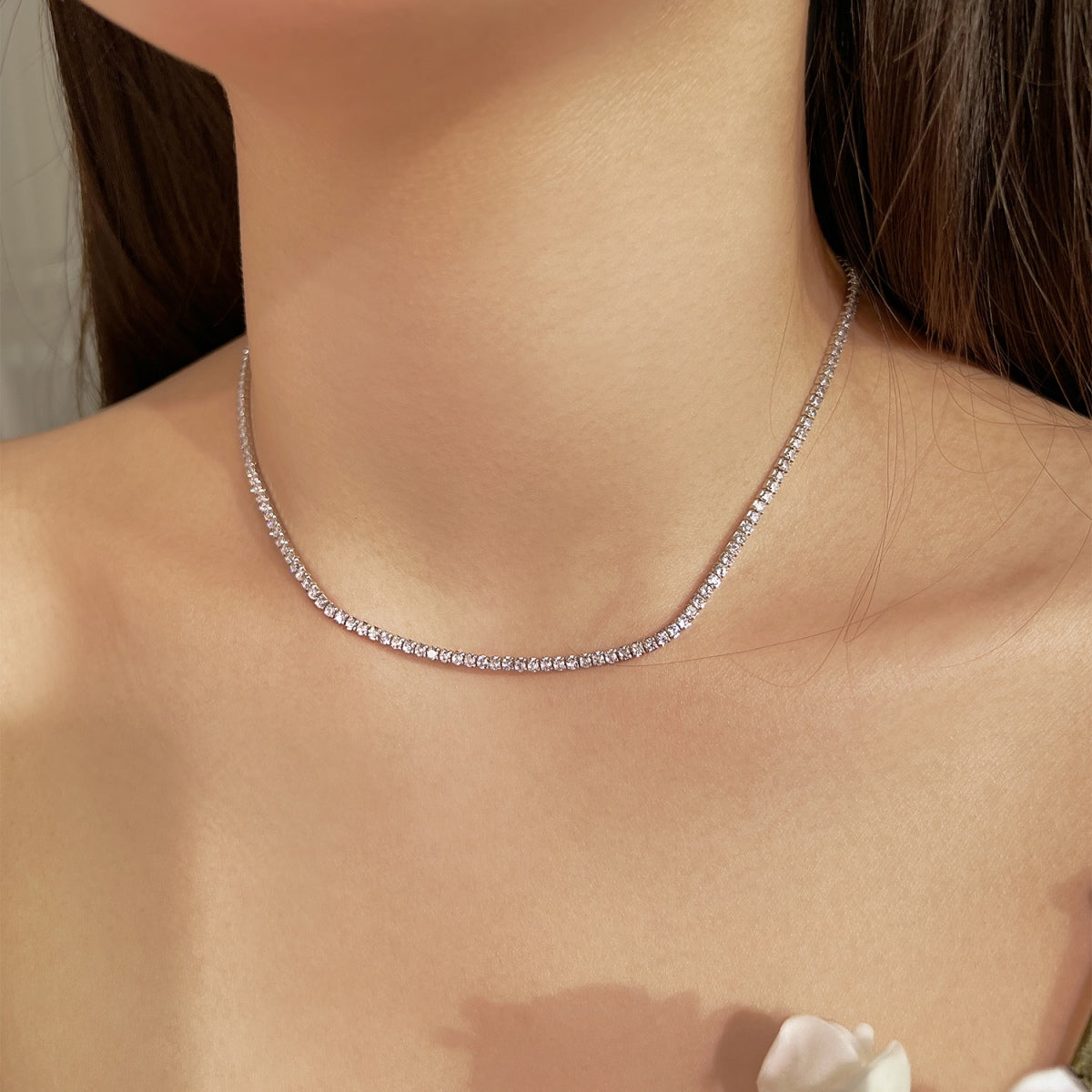 [Regalia Jewelry]Delicate Round Shape Tennis Necklace