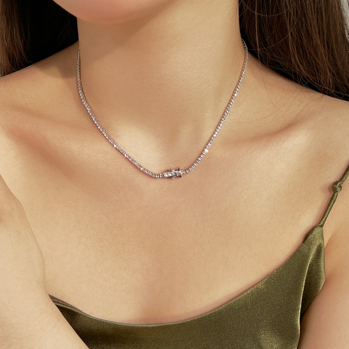 [Regalia Jewelry]Delicate Round Shape Tennis Necklace