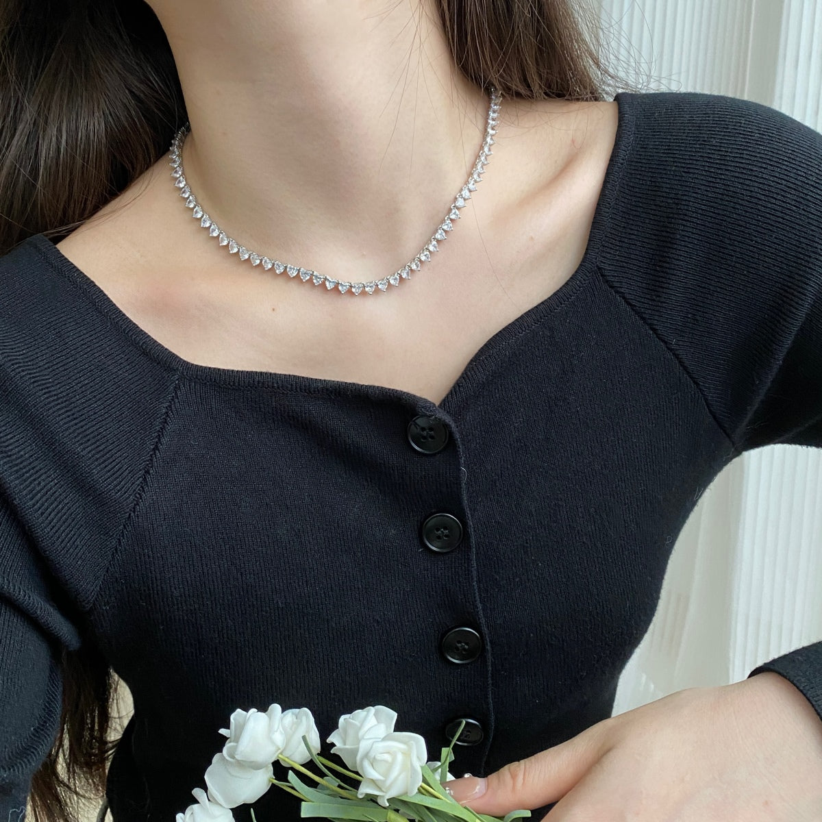 [Regalia Jewelry]Ornate Heart Cut Tennis Necklace