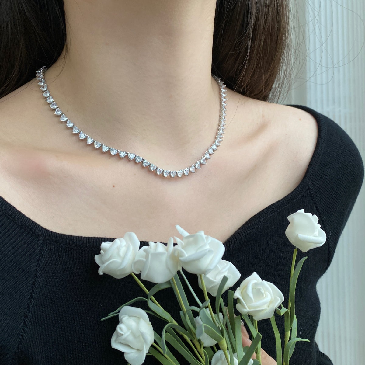[Regalia Jewelry]Ornate Heart Cut Tennis Necklace