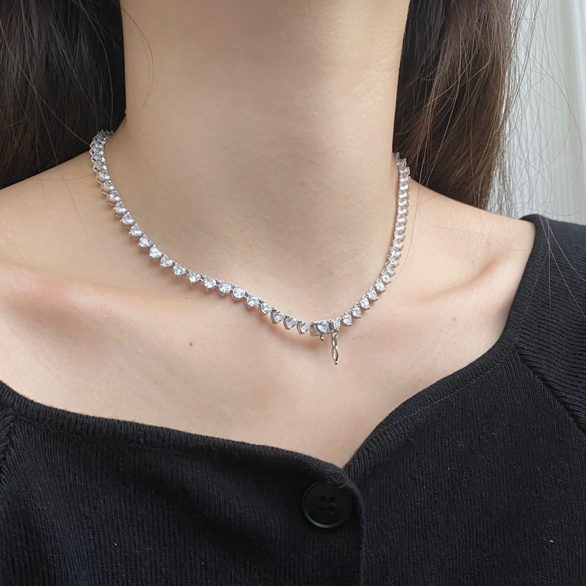 [Regalia Jewelry]Ornate Heart Cut Tennis Necklace